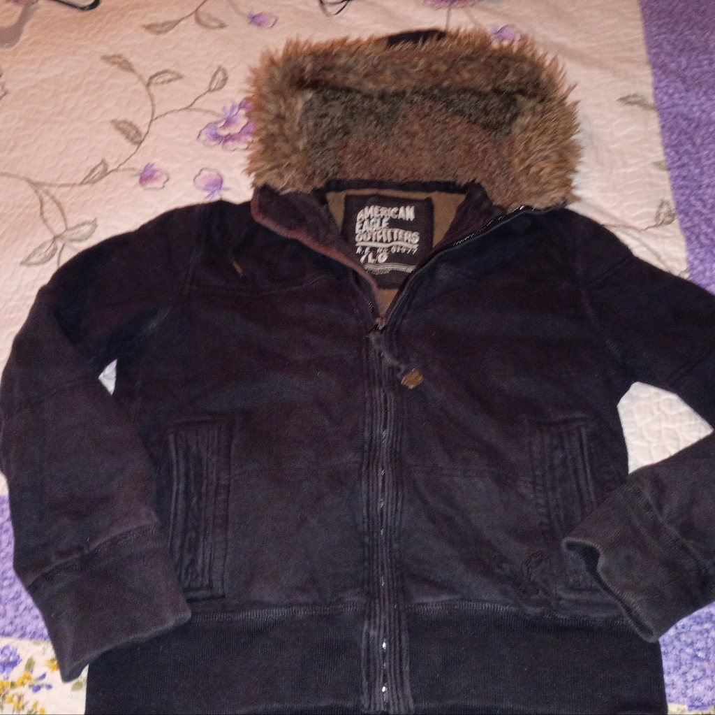 Vintage Y2k American Eagle Outfitters Aeo Men's Coat Jacket Hoodie Distressed L
